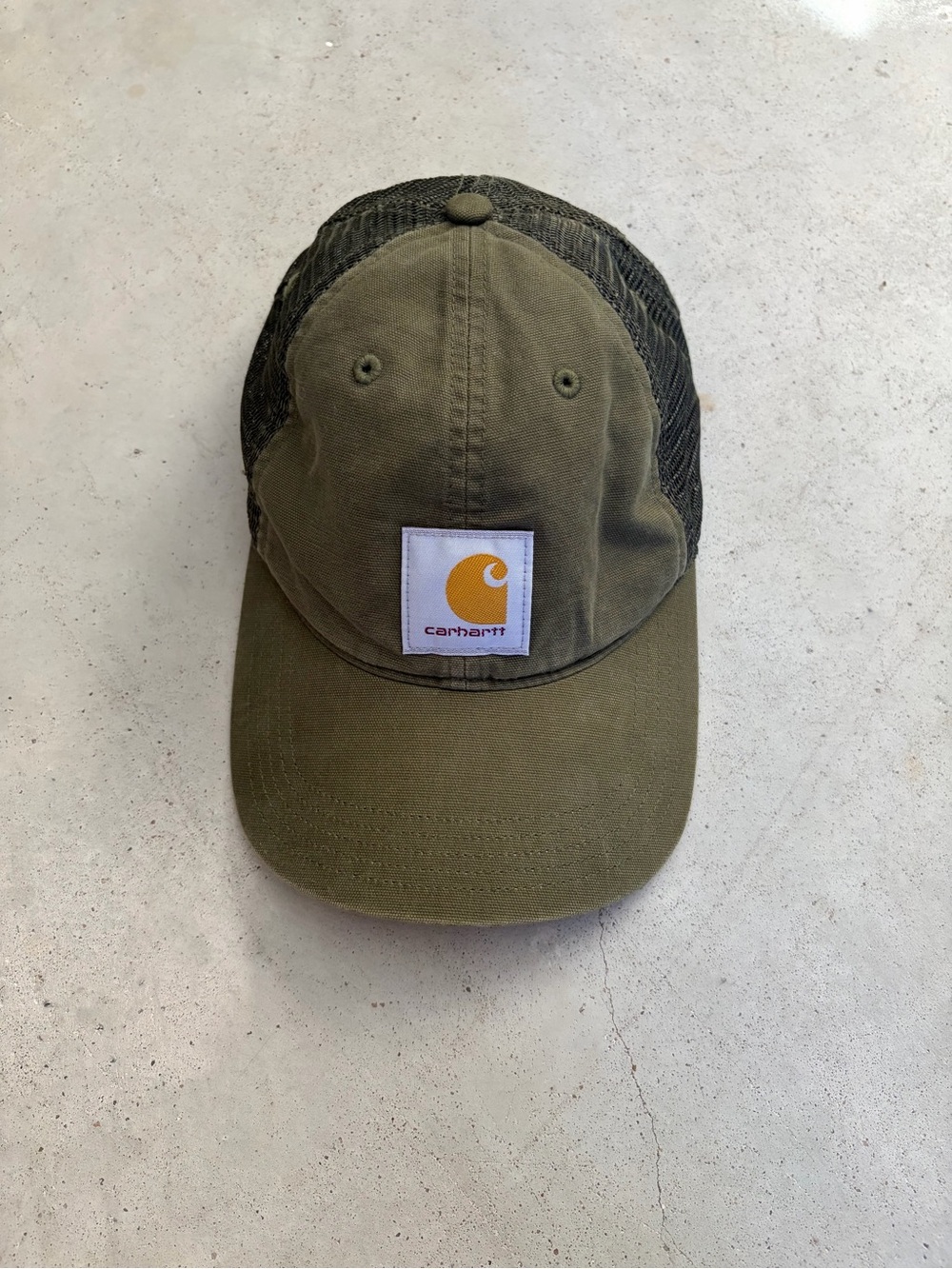 Carhartt Army Green Canvas Mesh Back Trucker Hat
